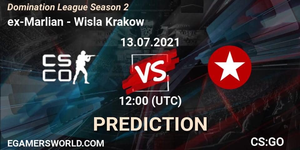 Pronósticos ex-Marlian - Wisla Krakow. 13.07.2021 at 12:00. Domination League Season 2 - Counter-Strike (CS2)