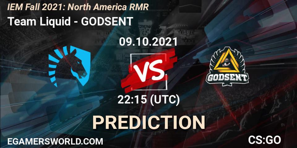 Pronósticos Team Liquid - GODSENT. 09.10.2021 at 22:15. IEM Fall 2021: North America RMR - Counter-Strike (CS2)