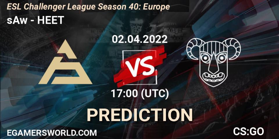 Pronósticos sAw - HEET. 02.04.2022 at 17:00. ESL Challenger League Season 40: Europe - Counter-Strike (CS2)