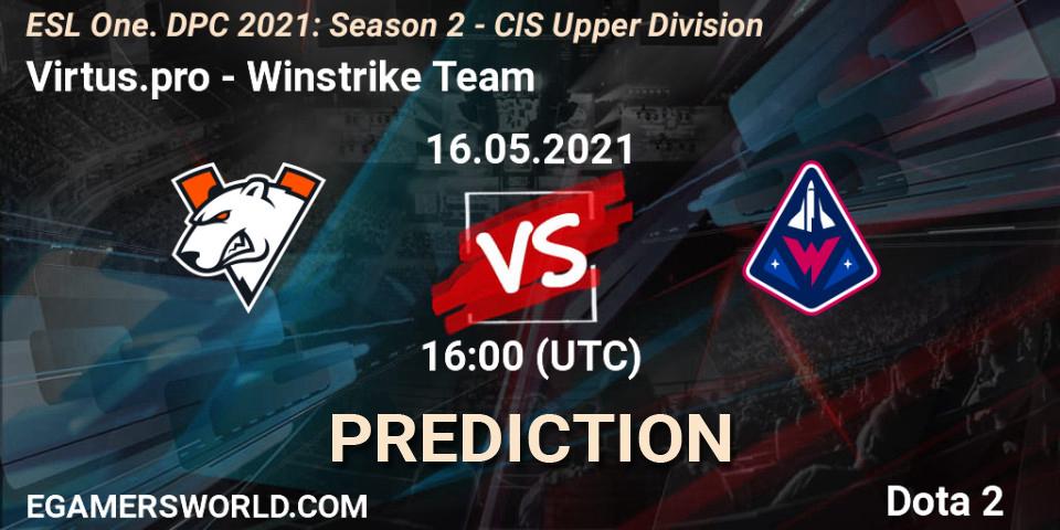 Pronósticos Virtus.pro - Winstrike Team. 16.05.2021 at 17:17. ESL One. DPC 2021: Season 2 - CIS Upper Division - Dota 2