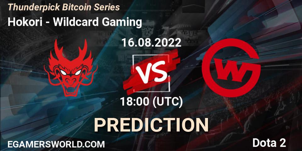Pronósticos Hokori - Wildcard Gaming. 16.08.2022 at 18:00. Thunderpick Bitcoin Series - Dota 2