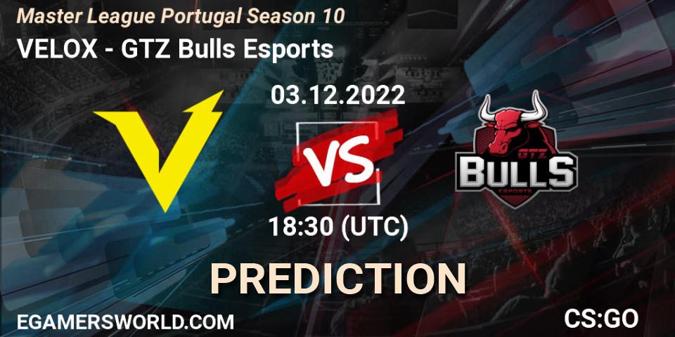 Pronósticos VELOX - GTZ Bulls Esports. 03.12.2022 at 15:10. Master League Portugal Season 10 - Counter-Strike (CS2)