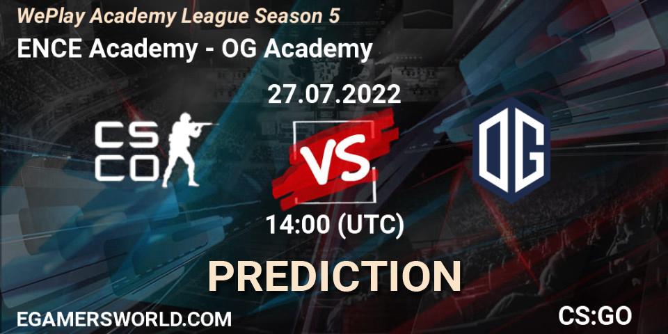 Pronósticos ENCE Academy - OG Academy. 27.07.2022 at 14:50. WePlay Academy League Season 5 - Counter-Strike (CS2)