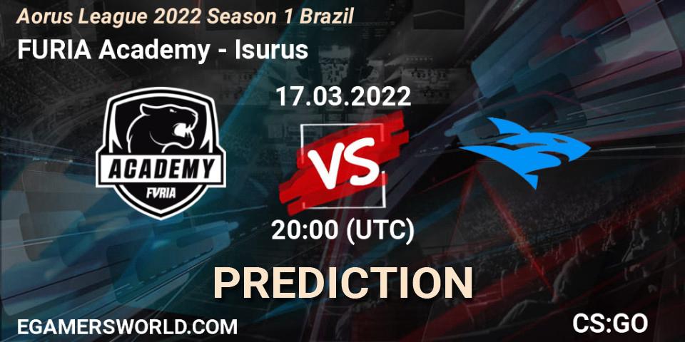 Pronósticos FURIA Academy - Isurus. 17.03.2022 at 20:00. Aorus League 2022 Season 1 Brazil - Counter-Strike (CS2)