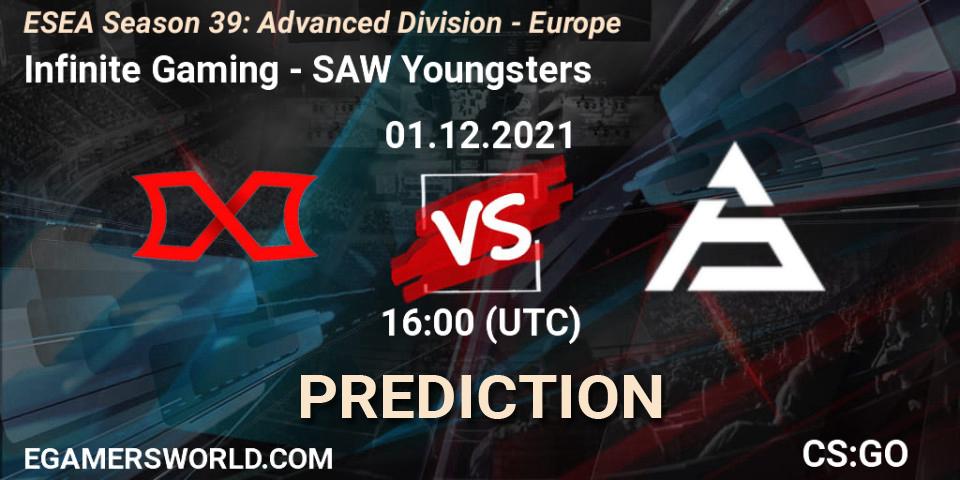 Pronósticos Infinite Gaming - SAW Youngsters. 01.12.2021 at 16:00. ESEA Season 39: Advanced Division - Europe - Counter-Strike (CS2)