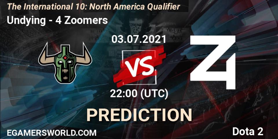 Pronósticos Undying - 4 Zoomers. 03.07.2021 at 22:08. The International 10: North America Qualifier - Dota 2