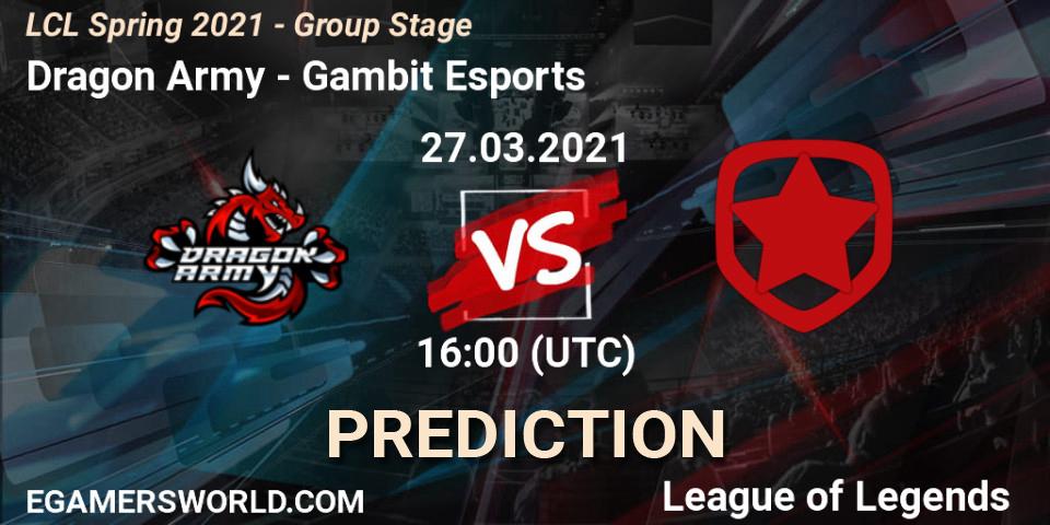 Pronósticos Dragon Army - Gambit Esports. 27.03.21. LCL Spring 2021 - Group Stage - LoL