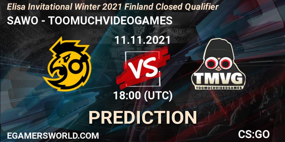 Pronósticos SAWO - TOOMUCHVIDEOGAMES. 11.11.2021 at 18:00. Elisa Invitational Winter 2021 Finland Closed Qualifier - Counter-Strike (CS2)