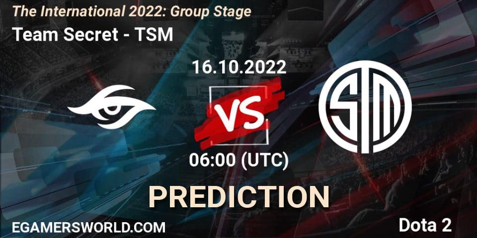 Pronósticos Team Secret - TSM. 16.10.22. The International 2022: Group Stage - Dota 2