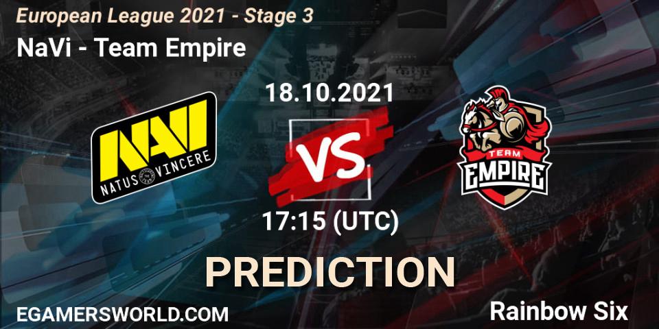 Pronósticos NaVi - Team Empire. 21.10.21. European League 2021 - Stage 3 - Rainbow Six