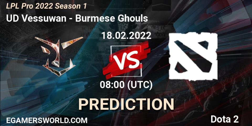 Pronósticos UD Vessuwan - Burmese Ghouls. 18.02.2022 at 07:29. LPL Pro 2022 Season 1 - Dota 2
