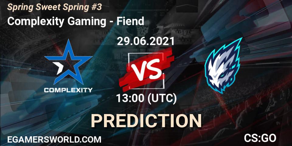 Pronósticos Complexity Gaming - Fiend. 29.06.2021 at 13:00. Spring Sweet Spring #3 - Counter-Strike (CS2)
