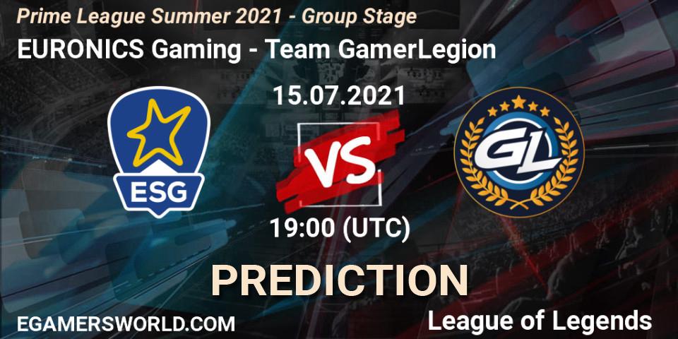 Pronósticos EURONICS Gaming - Team GamerLegion. 15.07.21. Prime League Summer 2021 - Group Stage - LoL