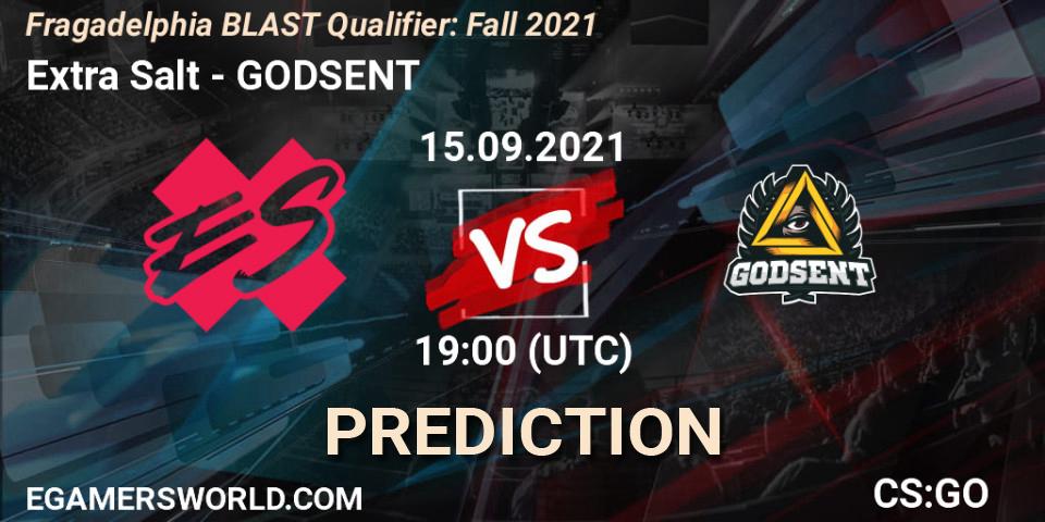 Pronósticos Extra Salt - GODSENT. 15.09.2021 at 20:10. Fragadelphia BLAST Qualifier: Fall 2021 - Counter-Strike (CS2)