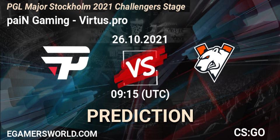 Pronósticos paiN Gaming - Virtus.pro. 26.10.2021 at 09:40. PGL Major Stockholm 2021 Challengers Stage - Counter-Strike (CS2)