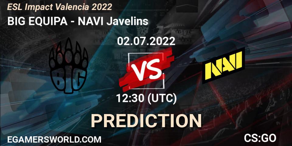 Pronósticos BIG EQUIPA - NAVI Javelins. 02.07.2022 at 12:55. ESL Impact Valencia 2022 - Counter-Strike (CS2)