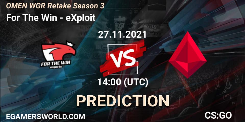 Pronósticos For The Win - eXploit. 27.11.2021 at 14:00. Circuito Retake Season 3 - Counter-Strike (CS2)