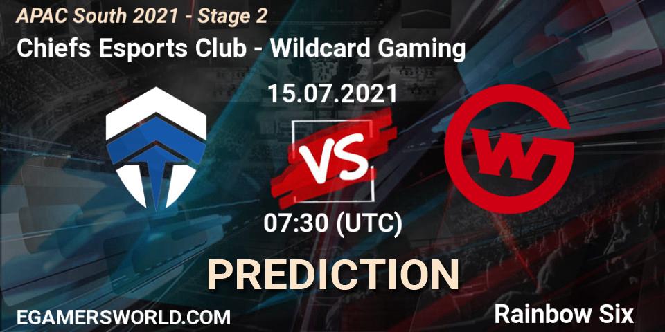 Pronósticos Chiefs Esports Club - Wildcard Gaming. 15.07.2021 at 07:30. APAC South 2021 - Stage 2 - Rainbow Six