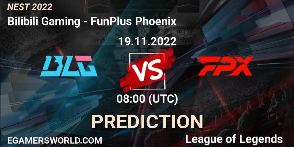Pronósticos Bilibili Gaming - FunPlus Phoenix. 19.11.2022 at 08:30. NEST 2022 - LoL
