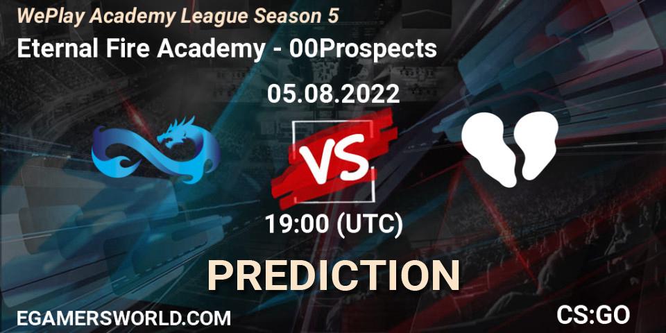 Pronósticos Eternal Fire Academy - 00Prospects. 05.08.2022 at 19:00. WePlay Academy League Season 5 - Counter-Strike (CS2)