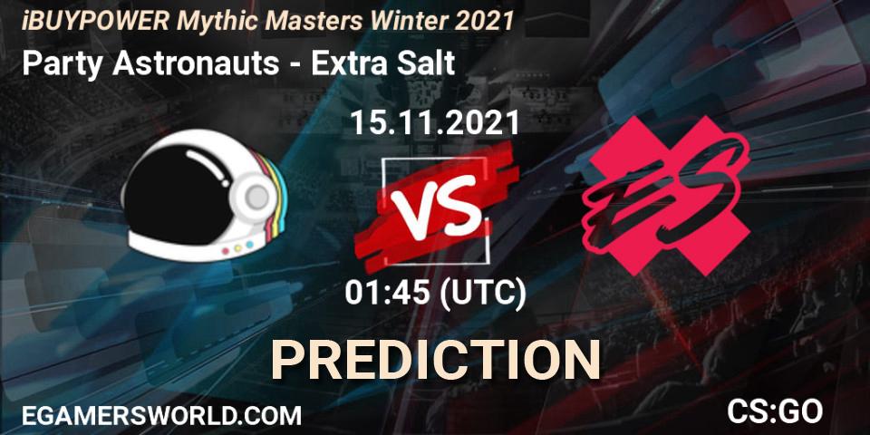 Pronósticos Party Astronauts - Extra Salt. 15.11.2021 at 01:45. iBUYPOWER Mythic Masters Winter 2021 - Counter-Strike (CS2)
