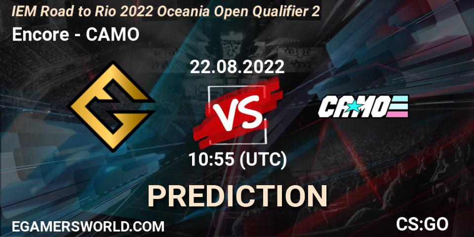 Pronósticos Encore - CAMO. 22.08.2022 at 10:55. IEM Road to Rio 2022 Oceania Open Qualifier 2 - Counter-Strike (CS2)