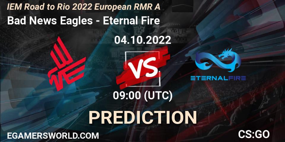 Pronósticos Bad News Eagles - Eternal Fire. 04.10.2022 at 09:00. IEM Road to Rio 2022 European RMR A - Counter-Strike (CS2)