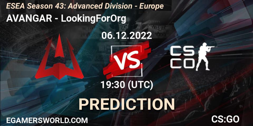 Pronósticos AVANGAR - LookingForOrg. 06.12.2022 at 17:00. ESEA Season 43: Advanced Division - Europe - Counter-Strike (CS2)