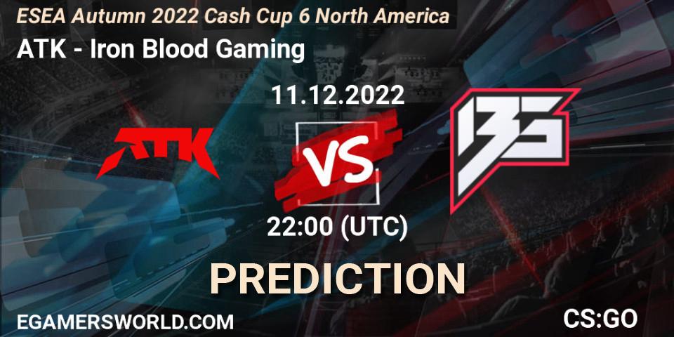 Pronósticos ATK - Iron Blood Gaming. 11.12.2022 at 22:00. ESEA Cash Cup: North America - Autumn 2022 #6 - Counter-Strike (CS2)