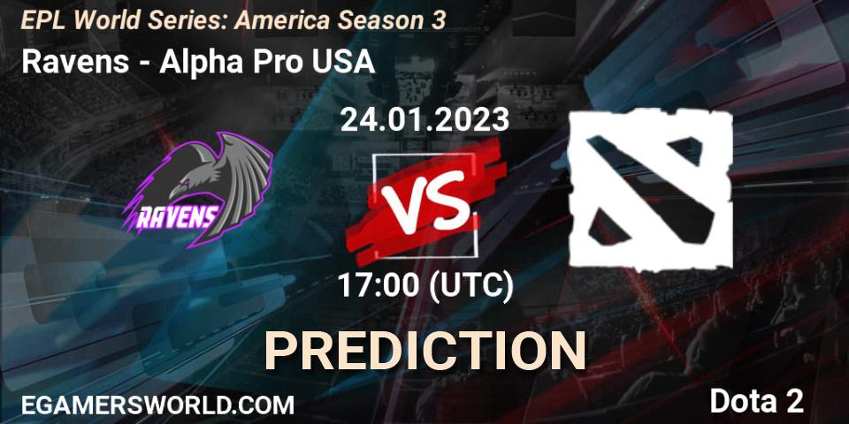 Pronósticos Ravens - ALPHA. 24.01.2023 at 17:05. EPL World Series: America Season 3 - Dota 2