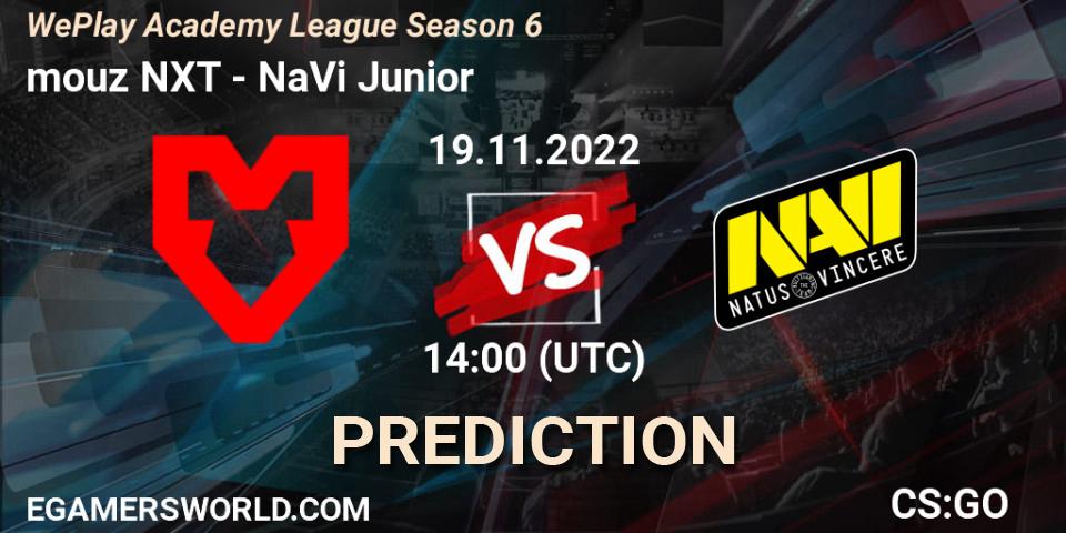 Pronósticos mouz NXT - NaVi Junior. 19.11.2022 at 14:00. WePlay Academy League Season 6 - Counter-Strike (CS2)