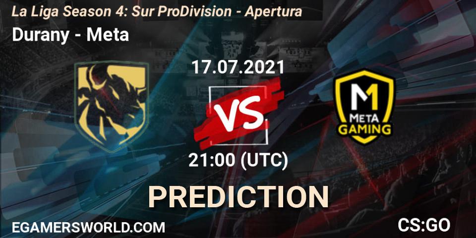 Pronósticos Durany - Meta Gaming Brasil. 17.07.2021 at 21:00. La Liga Season 4: Sur Pro Division - Apertura - Counter-Strike (CS2)