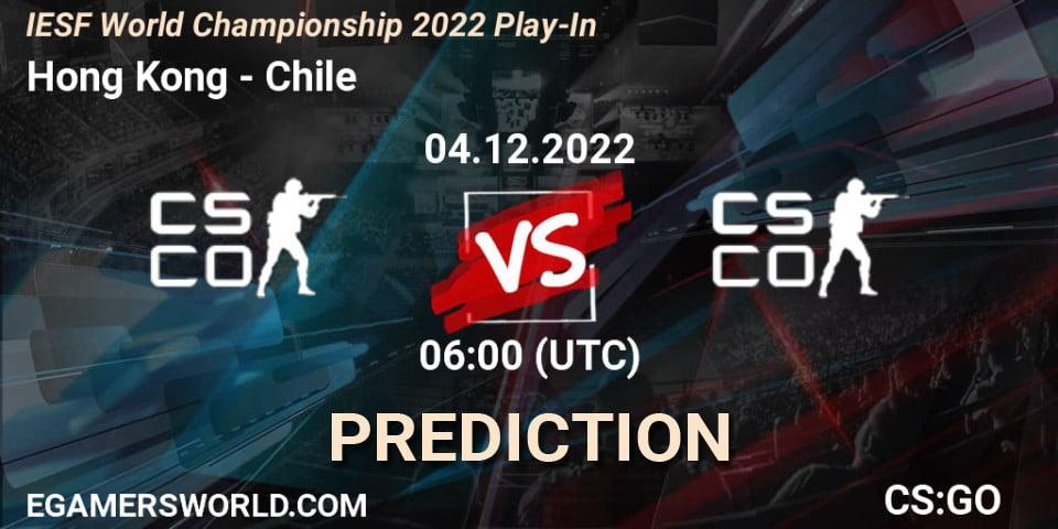 Pronósticos Hong Kong - Chile. 04.12.2022 at 04:45. IESF World Esports Championship 2022: Offline Qualifier - Counter-Strike (CS2)