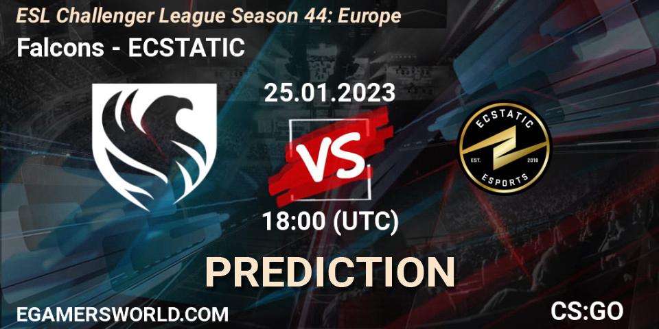 Pronósticos Falcons - ECSTATIC. 25.01.2023 at 18:00. ESL Challenger League Season 44: Europe - Counter-Strike (CS2)