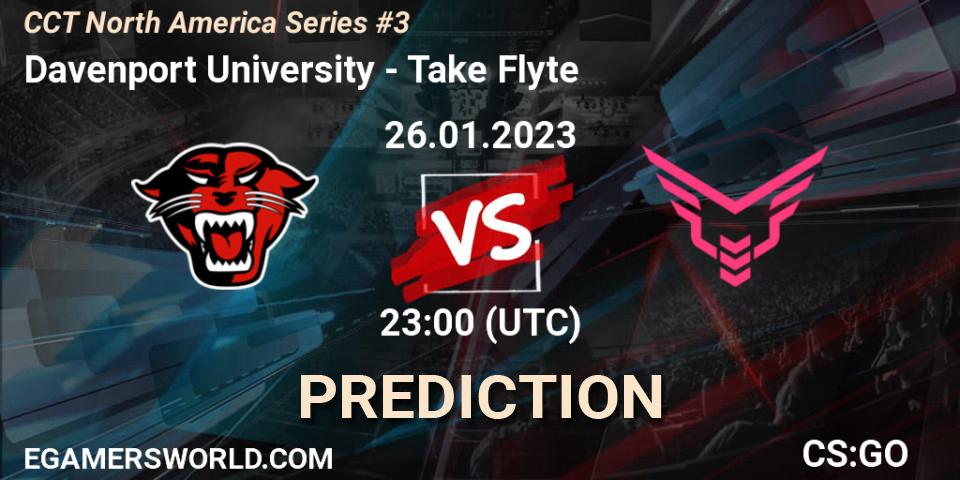 Pronósticos Davenport University - Take Flyte. 27.01.2023 at 23:00. CCT North America Series #3 - Counter-Strike (CS2)