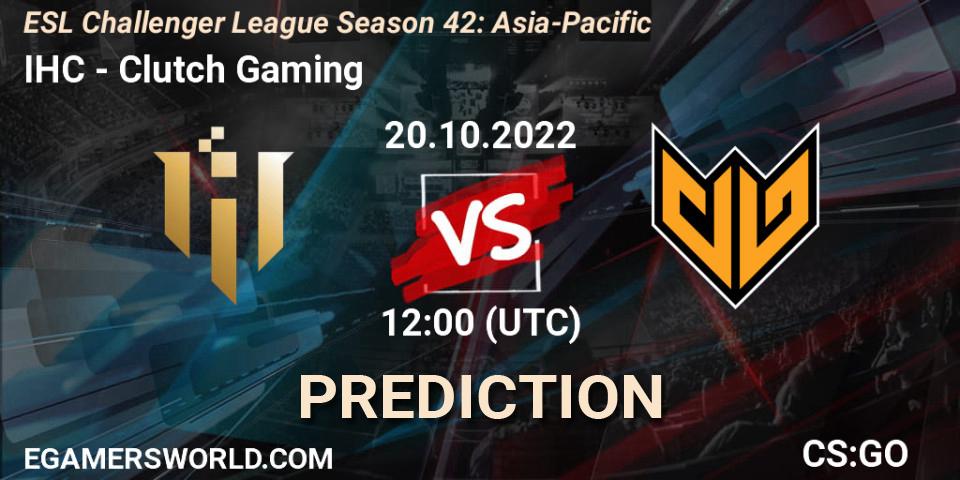 Pronósticos IHC - Clutch Gaming. 20.10.2022 at 12:00. ESL Challenger League Season 42: Asia-Pacific - Counter-Strike (CS2)