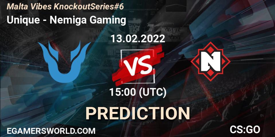 Pronósticos Unique - Nemiga Gaming. 13.02.22. Malta Vibes Knockout Series #6 - CS2 (CS:GO)