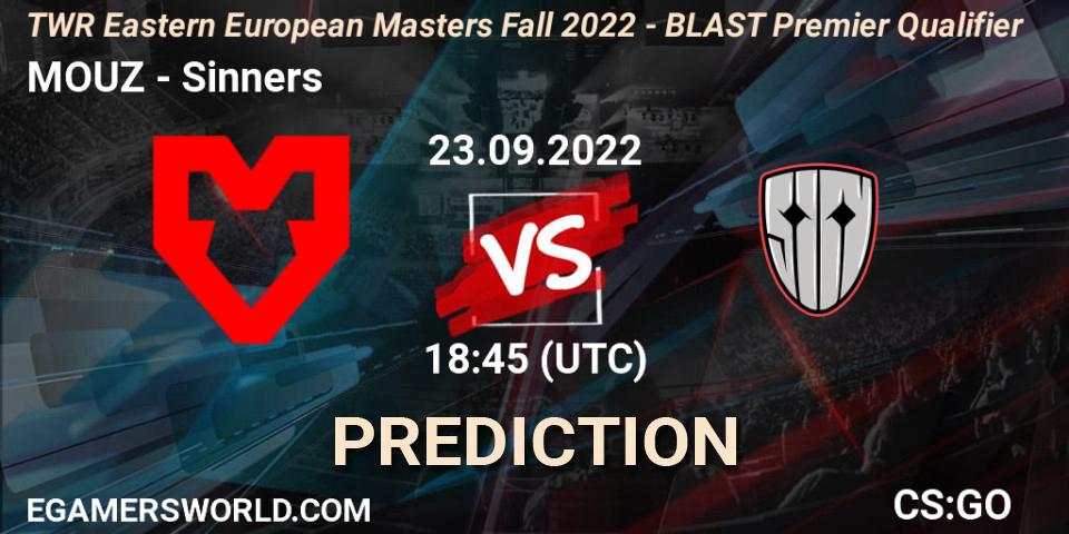Pronósticos MOUZ - Sinners. 23.09.2022 at 19:30. TWR Eastern European Masters: Fall 2022 - Counter-Strike (CS2)