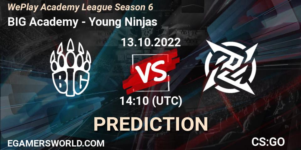 Pronósticos BIG Academy - Young Ninjas. 13.10.2022 at 14:10. WePlay Academy League Season 6 - Counter-Strike (CS2)