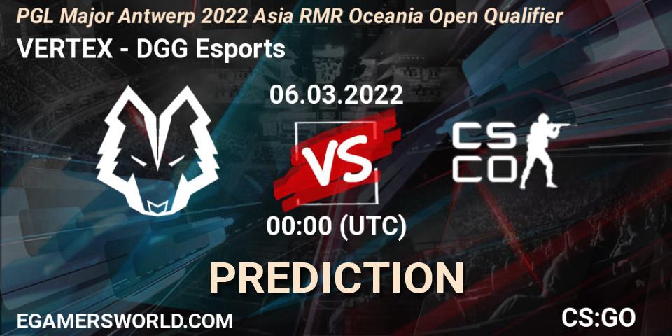 Pronósticos VERTEX - DGG Esports. 06.03.2022 at 00:05. PGL Major Antwerp 2022 Asia RMR Oceania Open Qualifier - Counter-Strike (CS2)
