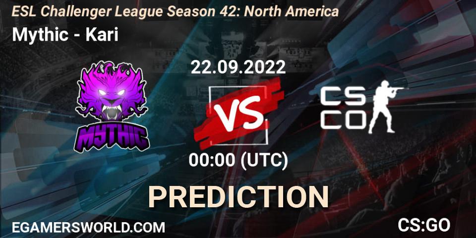 Pronósticos Mythic - kariESPORTS. 22.09.2022 at 00:00. ESL Challenger League Season 42: North America - Counter-Strike (CS2)