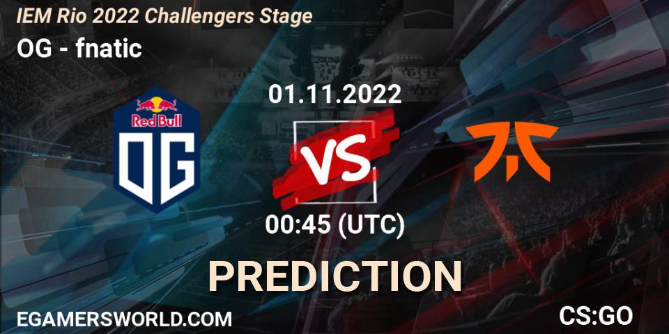 Pronósticos OG - fnatic. 01.11.2022 at 01:30. IEM Rio 2022 Challengers Stage - Counter-Strike (CS2)