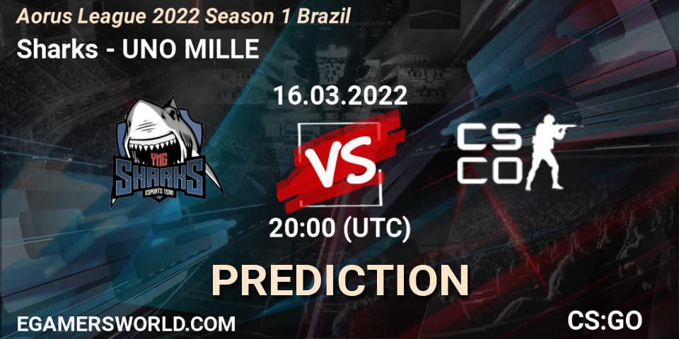 Pronósticos Sharks - UNO MILLE. 16.03.2022 at 20:00. Aorus League 2022 Season 1 Brazil - Counter-Strike (CS2)