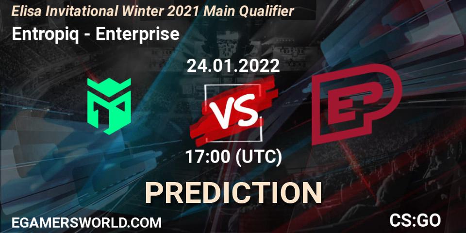 Pronósticos Entropiq - Enterprise. 27.01.2022 at 11:00. Elisa Invitational Winter 2021 Main Qualifier - Counter-Strike (CS2)