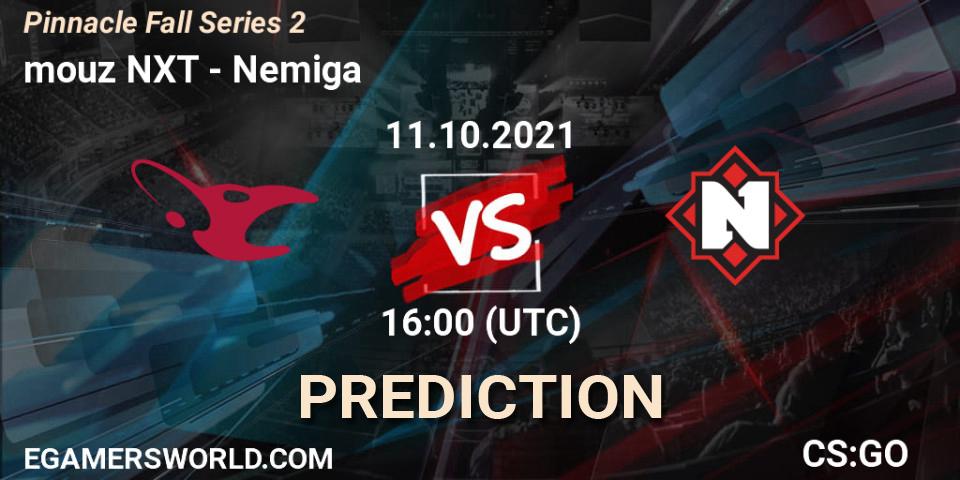Pronósticos mouz NXT - Nemiga. 11.10.2021 at 16:00. Pinnacle Fall Series #2 - Counter-Strike (CS2)