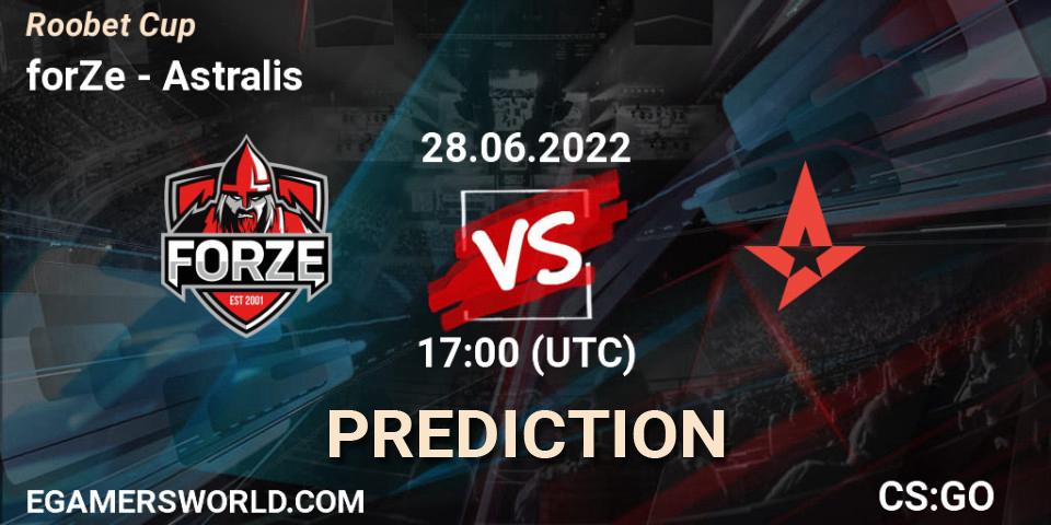 Pronósticos forZe - Astralis. 28.06.2022 at 17:00. Roobet Cup - Counter-Strike (CS2)