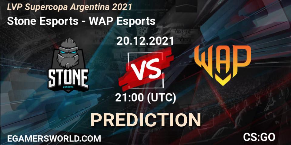 Pronósticos Stone Esports - WAP Esports. 20.12.2021 at 21:00. LVP Supercopa Argentina 2021 - Counter-Strike (CS2)