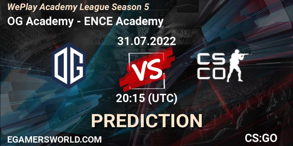 Pronósticos OG Academy - ENCE Academy. 31.07.2022 at 18:30. WePlay Academy League Season 5 - Counter-Strike (CS2)
