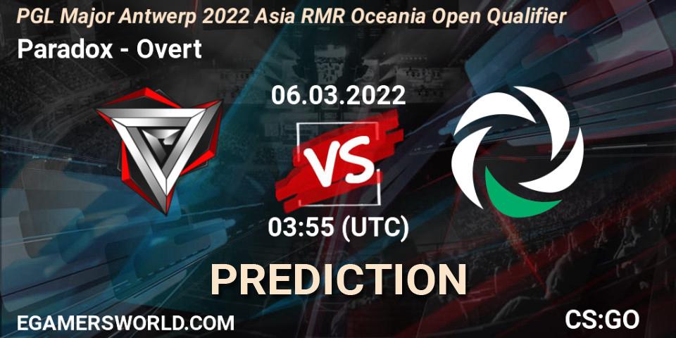 Pronósticos Paradox - Overt. 06.03.22. PGL Major Antwerp 2022 Asia RMR Oceania Open Qualifier - CS2 (CS:GO)