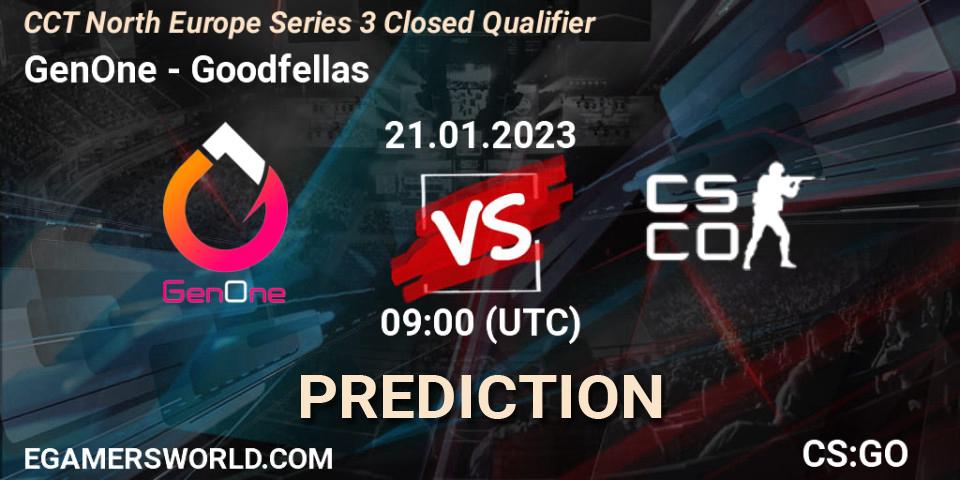 Pronósticos GenOne - Goodfellas. 21.01.2023 at 09:00. CCT North Europe Series 3 Closed Qualifier - Counter-Strike (CS2)